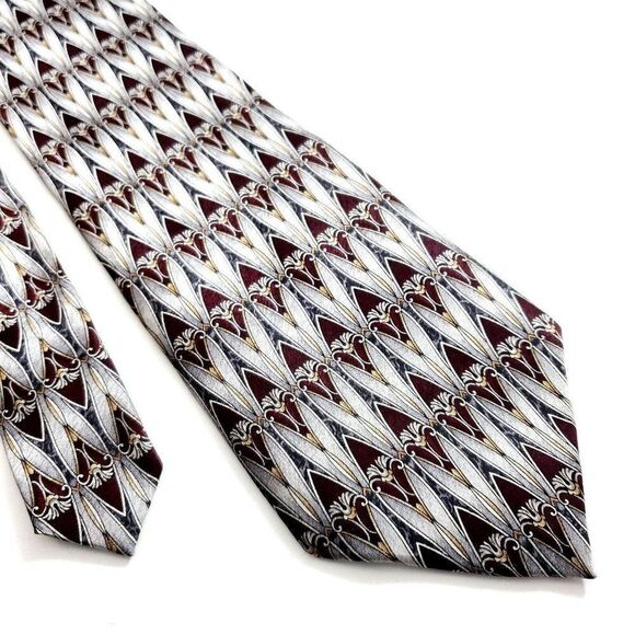 Stafford Executive Collection Gray Maroon Red  Wide Silk Tie - Picture 1 of 6